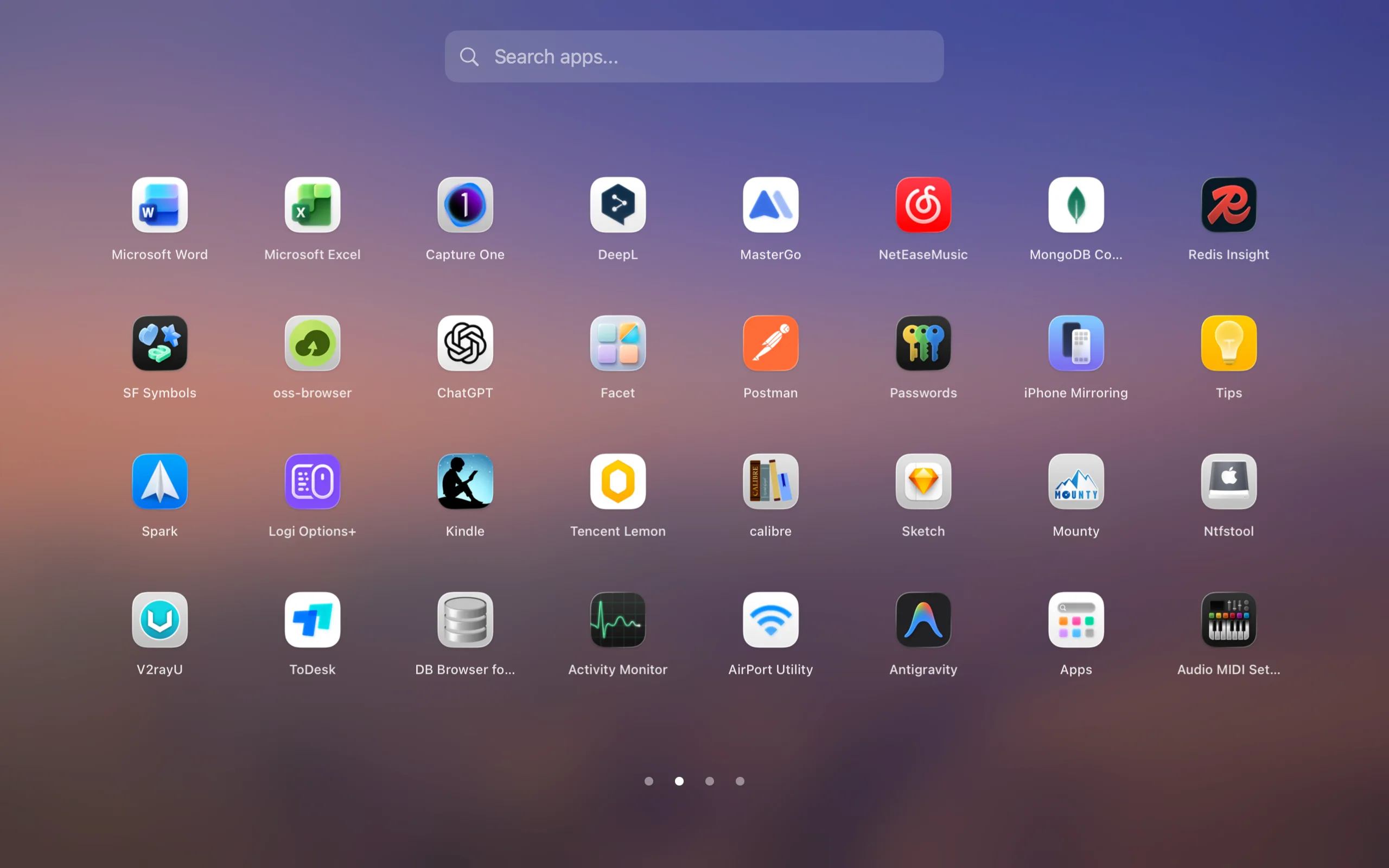 Facet fullscreen launcher using a frosted glass background with app icons